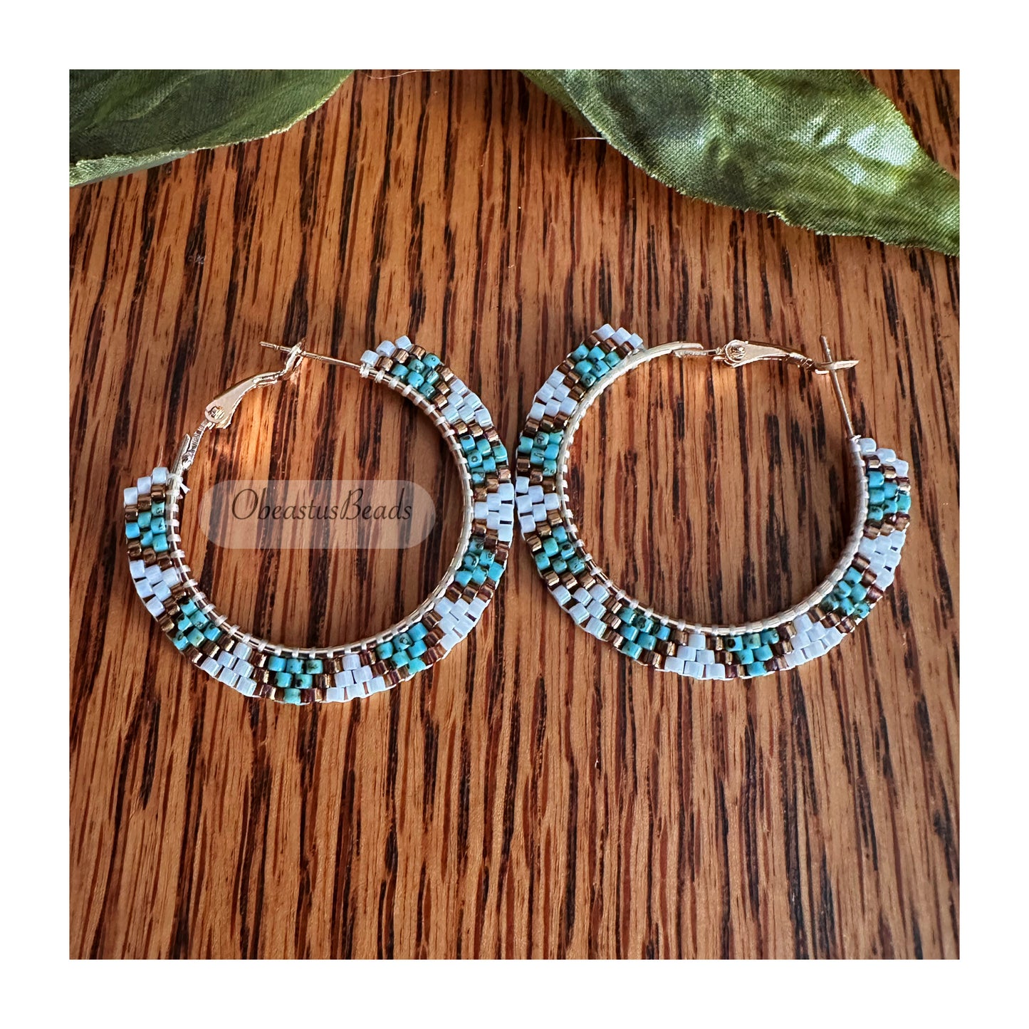 Marbled Teal Beaded Earrings