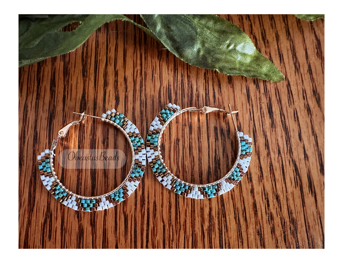 Marbled Teal Beaded Earrings