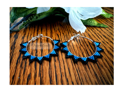Blue Spike Hoop Earrings
