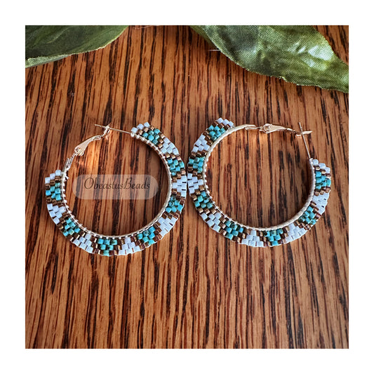 Marbled Teal Beaded Earrings
